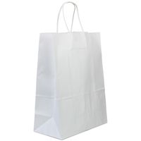 [50 Pack] Heavy Duty White Paper Bags with Handles 13 x 10 x 5" 12 LB Twisted Rope Retail Shopping Gift Durable Bleached Barrel Sack