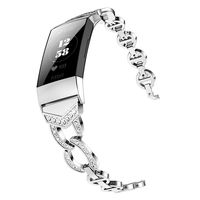 VEAQEE Compatible with Charge 3 Bands for Women, Charge 3 SE Bands Large Small, Premium Metal Straps Bracelet Wristbands Accessories for Charge 3 Watch Bands (Silver)