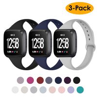 NANW Silicone Bands Compatible with Fitbit Versa/Versa 2 / Versa Lite Edition, Narrow Slim Soft Replacement Wristband Waterproof Accessories Sport Band for Versa Women Men, 3-Pack, Large Small