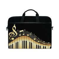 ALAZA Golden Music Notes Piano Black 15 15.6 inch Laptop Case Shoulder Bag Crossbody Briefcase Messenger Sleeve for Women Men Girls Boys with Shoulder Strap Handle, Back to School Gifts for Her Him