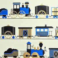 Trains - Cream/Black/Blue and Metallic Gold (21″×29″)