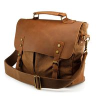 GEARONIC TM Men's Vintage Canvas Leather Messenger Bag Satchel School Military Shoulder Travel Bag for Notebook Laptop Macbook 11 and 13 inch Air Pro- Brown