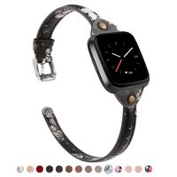 TOYOUTHS Slim Strap Compatible with Fitbit Versa/Versa 2/Versa Lite/Versa SE Bands for Women Men Thin Genuine Leather Replacement Wristbands Handmade Watch Band Accessories Black/Grey Floral