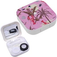 Portable Contact Lens Case Box Travel Kit Mirror + Bottle + Tweezers Container Holder [ Beautiful Summer Tropical ]