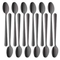BUY&USE 12 PCS Ice Teaspoons 8-Inch Long Handled Cold Drink Spoons Stirring Spoons for Restaurant/Catering, Black Flatware Set