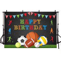 MEHOFOTO Sports Boy Birthday Blackboard Photo Backgrounds Basketball Baseball Soccer Football Tennis Happy Birthday Party Decorations Banner Photography Backdrops Props for Cake Table Supplies 7x5ft
