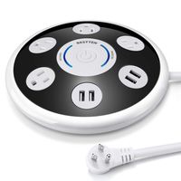 BESTTEN 1800J Surge Protector, 4 Outlet Power Strip with 4 USB Charging Ports (4.2A Totally) and 6-Foot Heavy Duty Extension Cord, UFO Round Design, Ideal for Home and Office, ETL Certified, Black