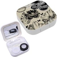 Portable Contact Lens Case Box Travel Kit Mirror + Bottle + Tweezers Container Holder [ Wild Roses Butterflies ]