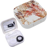 Portable Contact Lens Case Box Travel Kit Mirror + Bottle + Tweezers Container Holder [ Exotic Palm Leaves ]