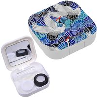 Portable Contact Lens Case Box Travel Kit Mirror + Bottle + Tweezers Container Holder [ Birds Crane Heron ]