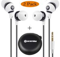 Farstrider 2Packs Stereo Earphones/Headphones/Earbuds with Hard Carrying Case Bag, High Definition, Heavy Deep Bass, Noise Isolating, Tangle Free, Ergonomic Comfort-Fit for iPhone Samsung Ipad PC etc