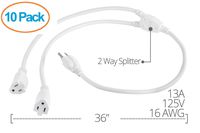 Aurum Cables 3 Prong 1-to-2 Power Cord Splitter Cable - Power Extension Cord - Cable Strip Outlet Saver - Outlet Splitter Electrical Cord - 3 Ft - 16AWG - UL approved - White - 10 Pack