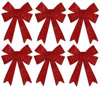 Iconikal Luxury No-Mess Glitter Christmas Bow 9 x 12-inches, 6 Pack - Red