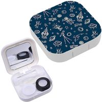 Portable Contact Lens Case Box Travel Kit Mirror + Bottle + Tweezers Container Holder [ Space Doodle ]