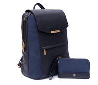 P.MAI Premium Valletta Leather Laptop Backpack for Women with Wristlet I 15-Inch Executive Laptop and Notebook Computer Backpack I Ideal for Business, Travel, Work I Incl. Commuter Purse - Navy Blue