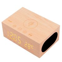 YOUMI Multi-Function Stereo Bluetooth Wood Speaker Wireless Charger with Built in Mic,Clock, Thermometer, NFC and LED Time Display for Smartphones, Laptop/Desktop PC and Tablets(Yellow)