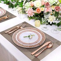 175 Pcs Rose Gold Silverware Set - Disposable Plates - Dinnerware Set - Reusable Plastic Plate Set - Plastic Silverware