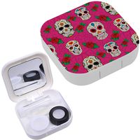 Portable Contact Lens Case Box Travel Kit Mirror + Bottle + Tweezers Container Holder [ Sugar Skulls ]