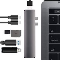 Hieagle USB C Hub Adapter,7 in 1 Dual Type-C Docking Station Thunderbolt 3 Hub for 2016/2017/2018 MacBook Pro with 100W Power Delivery,USB-C,4K HDMI,2xUSB3.0,SD and MicroSD Card Reader (Space Gray)