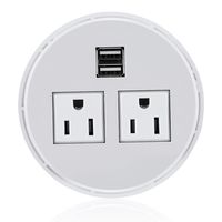 Desktop Power Grommet Hub 2 Power Socket & Dual USB Ports for Office Desk Grommet Outlet Table Recessed Power Outlet Durable Plastic Top (White) with 6 FT Power Cord