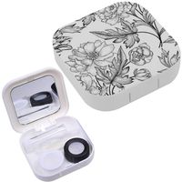 Portable Contact Lens Case Box Travel Kit Mirror + Bottle + Tweezers Container Holder [ Floral Flower ]