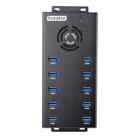 Sipolar 10 Port USB 3.0 Hub - Super Speed USB Splitter - 2.1A Charging for 10 Mobile/Ipad - USB 3 Hubs with 12V 10A Power Adapter - Cooling Fan - Mouting Brackets - LED Indication - Metal Casing