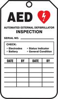 Accuform TRS345CTM PF-Cardstock Inspection & Status Record Tag, Legend"AED AUTOMATED External", 5.75" Length x 3.25" Width x 0.010" Thickness, Red/Black on White (Pack of 5)