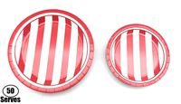 100 Count Red and White Stripes Paper Plates | 50~9" Dinner Paper Plates | 50~7" Dessert Paper Plates Carnival Party Theme