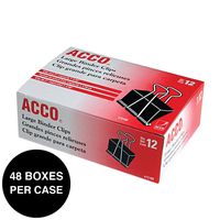 ACCO Binder Clips, Large, 1 Case, 48 Boxes/Case, 12 Clips/Box (72100)