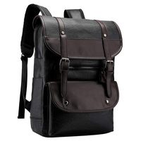 Pahajim Large Capacity Vintage College Bookbag Laptop Faux Leather Backpack Office Fashion Backpack For Men Women(Black)