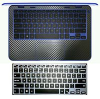 BingoBuy 2in1 Palmrest Skin Decal Vinyl Sticker with Touchpad Cover + Keyboard Protector for 11.6'' Dell Inspiron 11-3000 (11-3180, Black Carbon Fiber palmrest Cover)