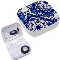 Portable Contact Lens Case Box Travel Kit Mirror + Bottle + Tweezers Container Holder [ Luxury Damask Flower ]