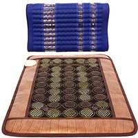GemsMat - Henri- Far Infrared 4 Amethyst, 25 Jade, 26 Tourmaline Bead Heat Stone Mat (32"L x 20"W) -Isabella Memory Foam Blue Pillow Combo- FIR Therapy -FDA Registered Manufacturer - Heating Pad