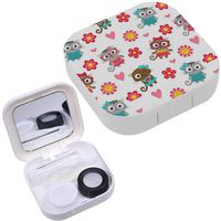 Portable Contact Lens Case Box Travel Kit Mirror + Bottle + Tweezers Container Holder [ Cute Cartoon Cats ]