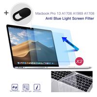 2 Pack Anti Blue Light Screen Filter for MacBook Pro 13 Model A1706 A1989 A2159 A1708 New 2016-2019, Screen Protector with 2 Keyboard Cover TPU + Webcam Cover Anti Glare Screen Protector Kit