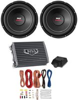 2) PYLE PLPW12D 12" 3200W Car Subwoofers Stereo Woofer+ 2 Ch Amplifier+Amp Kit