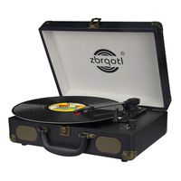 Vinyl Record Player - Vintage Suitcase Turntable 3 Speed for 7〞10〞12〞 LP Bluetooth 2 Stereo Speakers 9V 1.5A DC in Standard RCA Headphone Outputs,Black (Black) (Black)