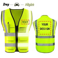 YOWESHOP High Visibility Reflective Safety Vest Customize Logo with 5 Pockets Protective Workwear Outdoor Work Vest (M, Neon Yellow)