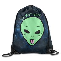 FRICSTAR Fashion Drawstring Backpack Cartoon Alien UFO We Out Here Grimace Design Print Drawstring Backpack Rucksack Shoulder Bags Gym Bag 17"x12"