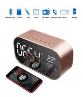 Radio Alarm Clock with Bluetooth Speaker, Digital Alarm Clock for Bedroom with Temperature Humidity Display, Dimmable LED Display, Dual Alarm Function, TF Card Slot, FM Radio/AUX-IN(Rose Gold)