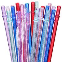 Angole 12 Pcs 11 Inch Reusable Plastic Straws Glitter Party Wedding Holiday Drinking Straw for Tumbler 1 Cleaning Brush Include