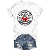Winsummer Christmas Shirts for Women's Christmas Santa Claws Short Sleeve Round Neck T Shirt Funny Christmas Graphic Tee Tops