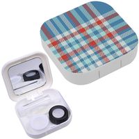 Portable Contact Lens Case Box Travel Kit Mirror + Bottle + Tweezers Container Holder [ Tartan Plaid Checkered ]