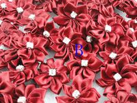 50pcs Satin Nine Plus Drill Ribbon Flowers with Appliques Craft DIY Wedding (B)