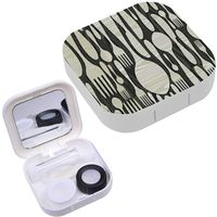 Portable Contact Lens Case Box Travel Kit Mirror + Bottle + Tweezers Container Holder [ Cutlery Black ]