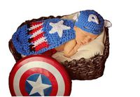 Pinbo Baby Boys Girls Photography Prop Captain America Hat Cover Costume Crochet Knitted Outfits