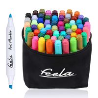 Feela 60 Colors Dual Tips Art Twin Markers, Marker Pens Highlighters with Case for Painting Coloring Sketching Highlighting