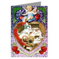 Basket of Kittys and Hearts Vintage Valentines Day Note Card