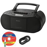 Sony CFDS70BLK CD/Cassette Boombox Home Audio Radio, Black + Auxiliary Cable & Laser Lens Head Cleaner