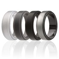 ROQ Silicone Wedding Ring for Men, 4 Pack Silicone Rubber Band Step Edge - Black, Grey, Silver, Beveled Metallic Platinum - Size 13